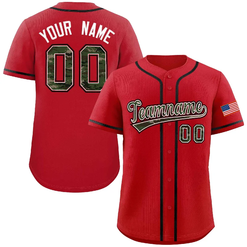 Baseball Jersey for Special Event Apparel-Custom Red Personalized Camo Font Authentic Baseball Jersey