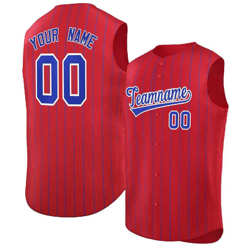 Baseball Jersey for Large Group Orders-Custom Red Royal-White Sleeveless Stripe Fashion Baseball Jersey