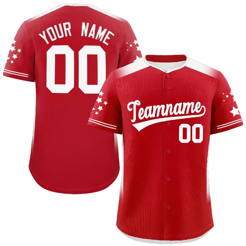 Baseball Jersey for Retro Baseball Fan Apparel-Custom Red White Gradient Side Personalized Star Pattern Authentic Baseball Jersey