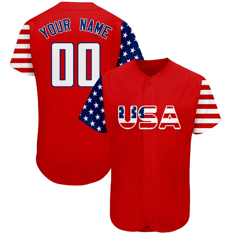 Baseball Jersey for Customized Jerseys for Baseball Leagues-Custom Red White-Navy American Flag Authentic Baseball Jersey