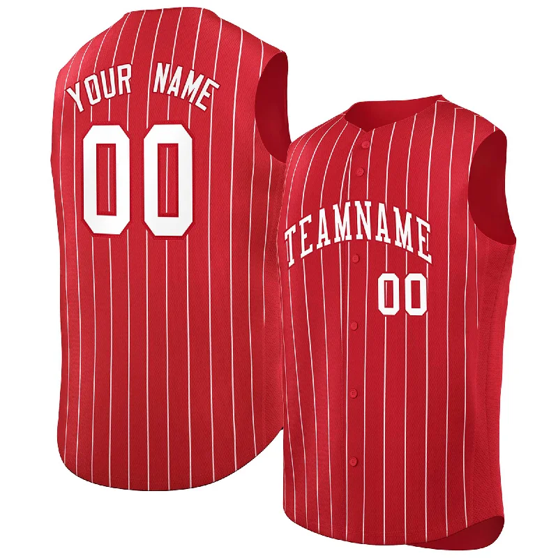 Baseball Jersey for Baseball Supporter Merchandise for Fans-Custom Red White-Red Sleeveless Stripe Fashion Baseball Jersey