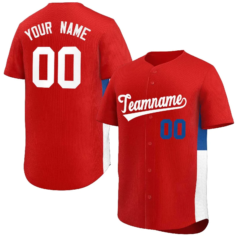 Baseball Jersey for High School Team Merchandise-Custom Red White-Royal Personalized Side Two-Tone Design Authentic Baseball Jersey