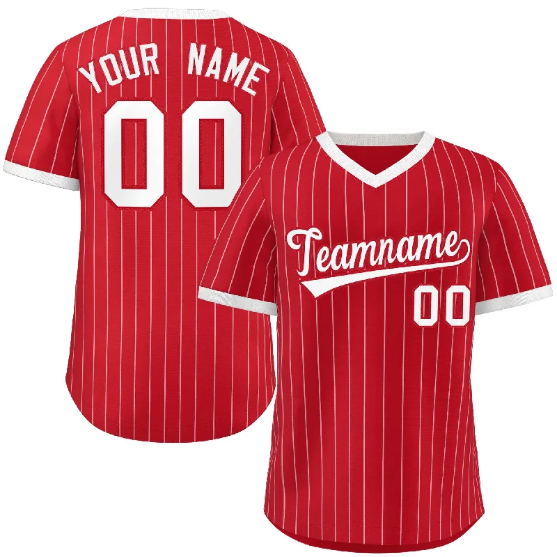 Baseball Jersey for Custom Team Jerseys for Schools-Custom Red White Stripe Fashion Authentic Pullover Baseball Jersey