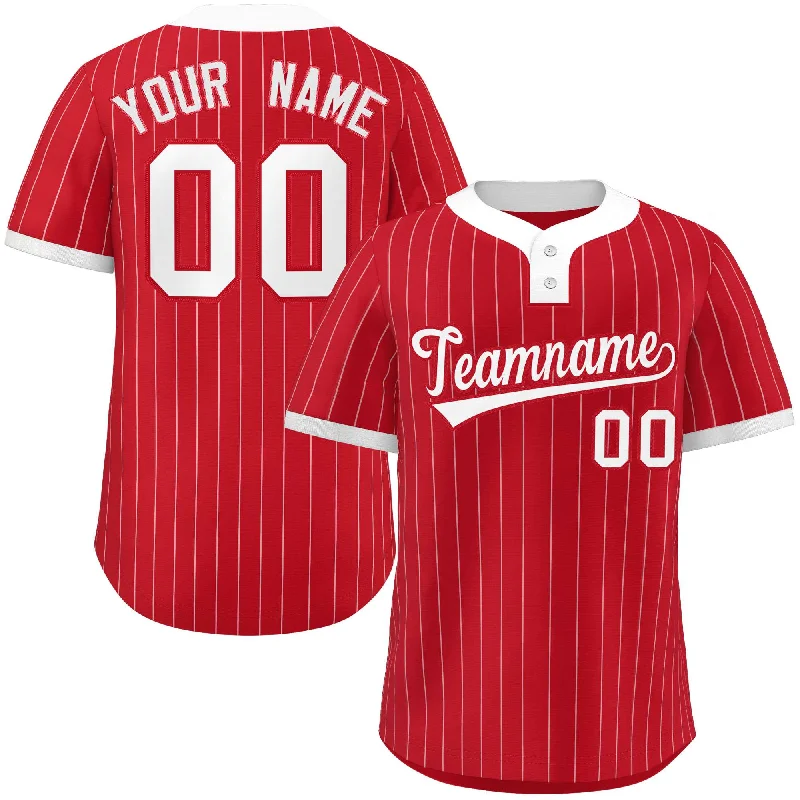 Baseball Jersey for Fun Sports Events-Custom Red White Stripe Fashion Authentic Two-Button Baseball Jersey