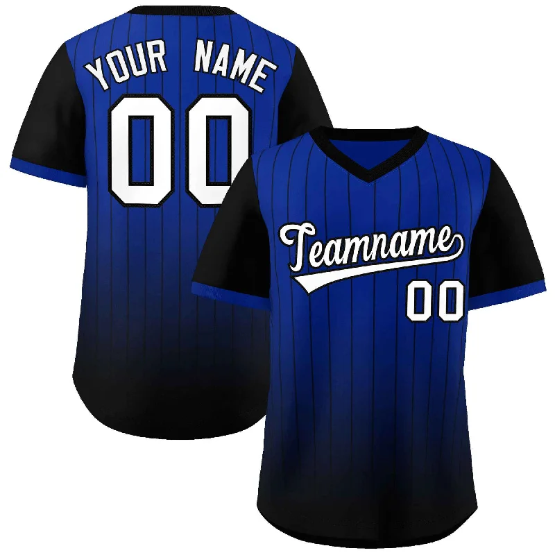 Baseball Jersey for Custom Jerseys for Local Baseball Teams-Custom Royal Black-White Gradient Fashion Authentic Pullover Pinstripe Baseball Jersey