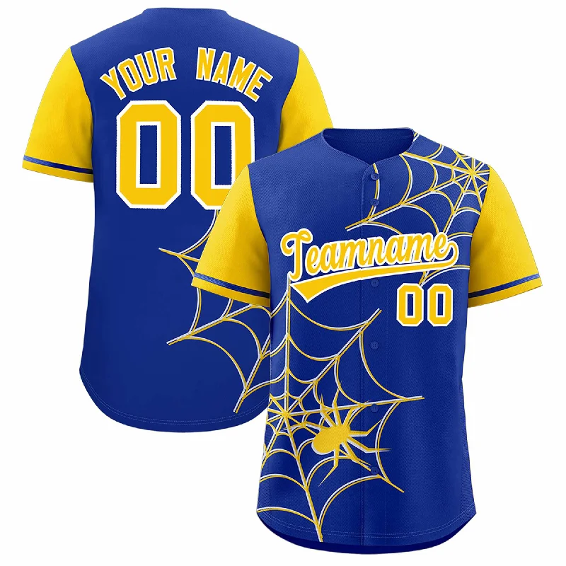 Baseball Jersey for Customized Jerseys for Baseball Fans-Custom Royal Gold Spider Web Pattern Raglan Sleeves Authentic Baseball Jersey