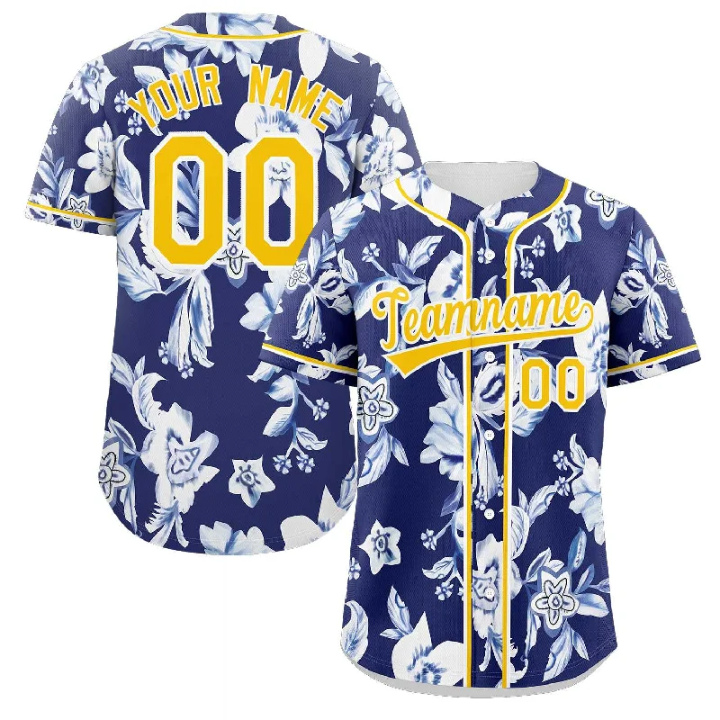 Baseball Jersey for Team Spirit Apparel for Supporters-Custom Royal Gold-White Graffiti Pattern Authentic Flower Baseball Jersey