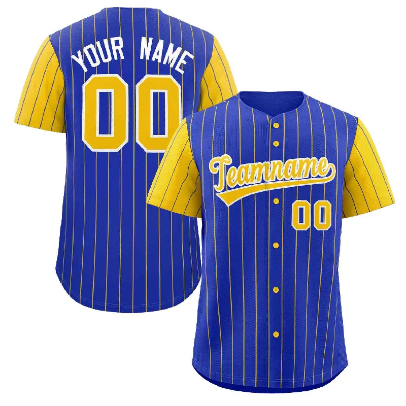 Baseball Jersey for Baseball Apparel for Baseball Leagues-Custom Royal Gold-White Stripe Fashion Raglan Sleeves Authentic Baseball Jersey