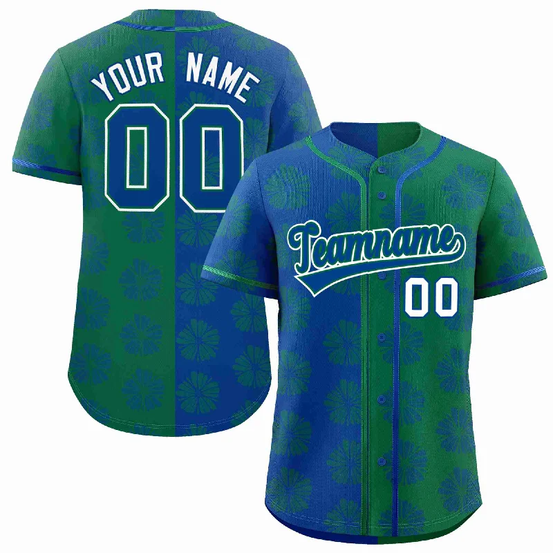 Baseball Jersey for College Baseball Fans-Custom Royal Kelly Green Split Fashion Flower Graffiti Pattern Authentic Baseball Jersey