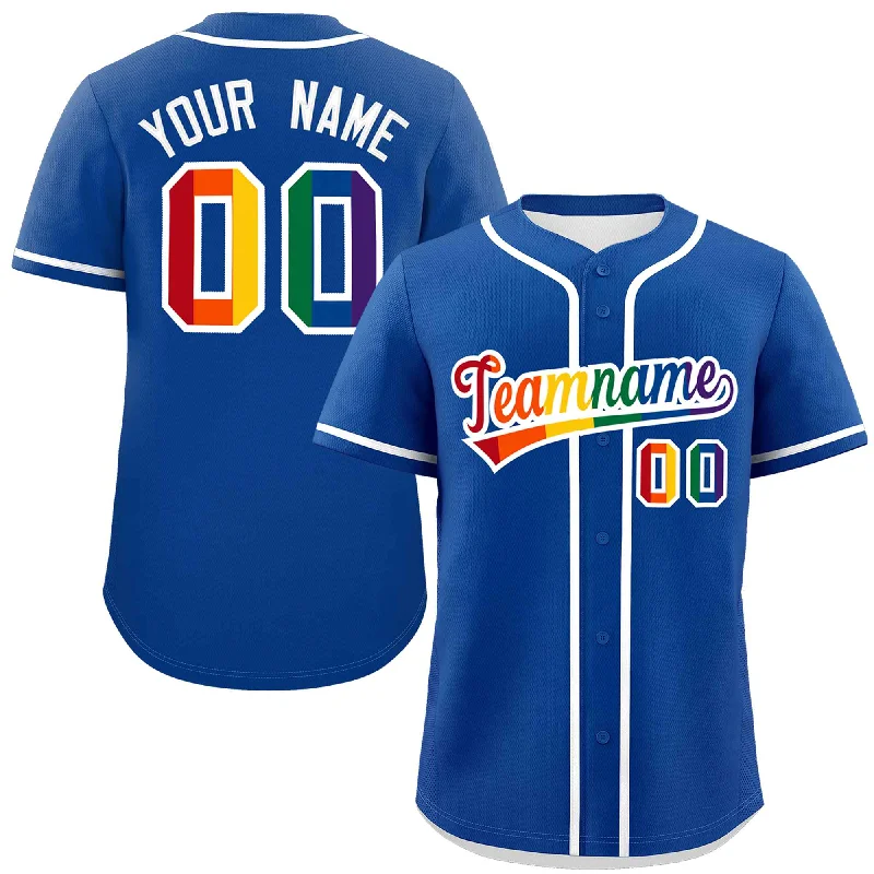 Baseball Jersey for Fan Club Apparel-Custom Royal LGBT Rainbow For Pride Month Classic Style Authentic Baseball Jersey