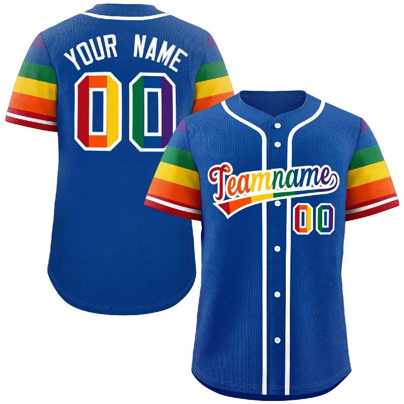 Baseball Jersey for Baseball Jerseys for Competitions-Custom Royal LGBT Rainbow For Pride Month Raglan Sleeves Authentic Baseball Jersey