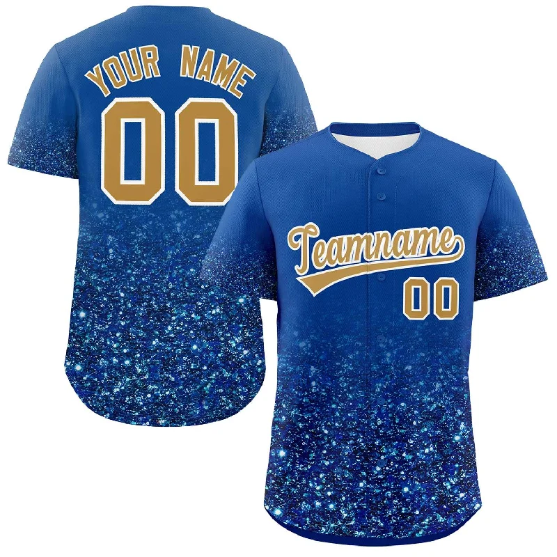 Baseball Jersey for Sports-Themed Gifts-Custom Royal Old Gold Sequins Pattern Gradient Fashion Authentic Baseball Jersey