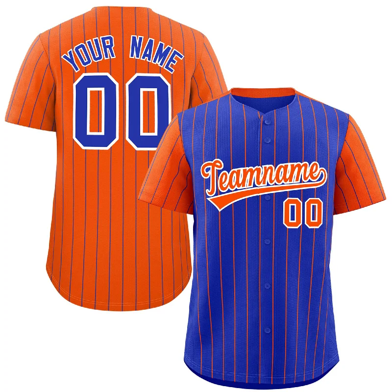 Baseball Jersey for Personalized Fan Apparel for Teams-Custom Royal Orange Pinstripe Personalized Raglan Sleeves Authentic Baseball Jersey