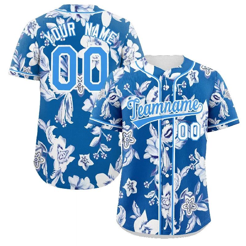 Baseball Jersey for Tournament Apparel-Custom Royal Powder Blue-White Graffiti Pattern Authentic Flower Baseball Jersey