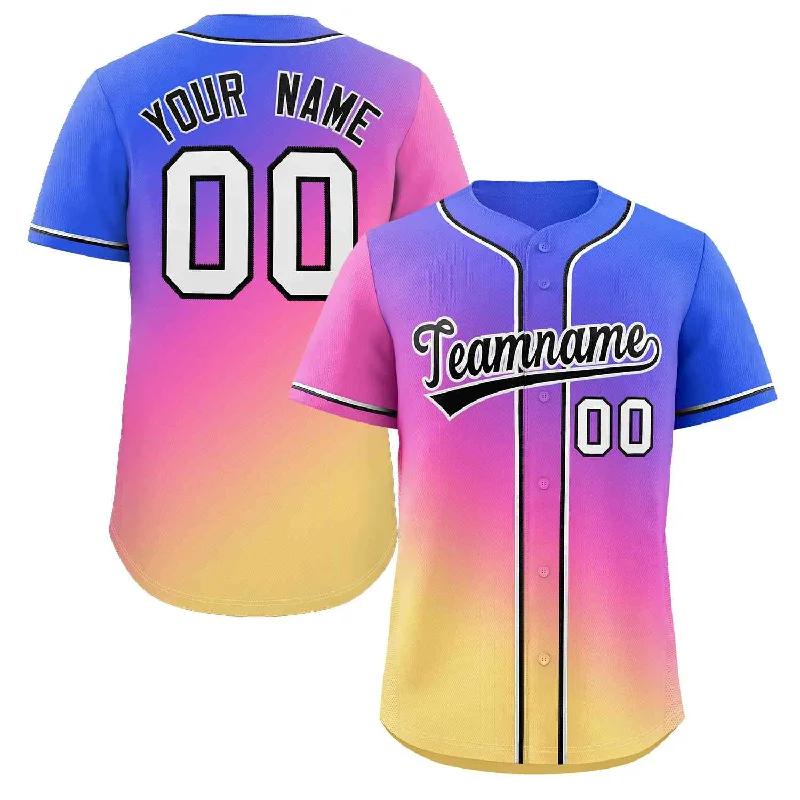 Baseball Jersey for Holiday Gift Ideas for Baseball Fans-Custom Royal Pink-Yellow Gradient Fashion Authentic Baseball Jersey