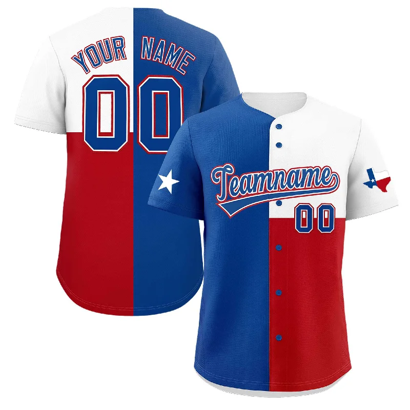 Baseball Jersey for Custom Graphics for Baseball Jerseys-Custom Royal White Red Texas Flag Color Block Authentic Baseball Jersey