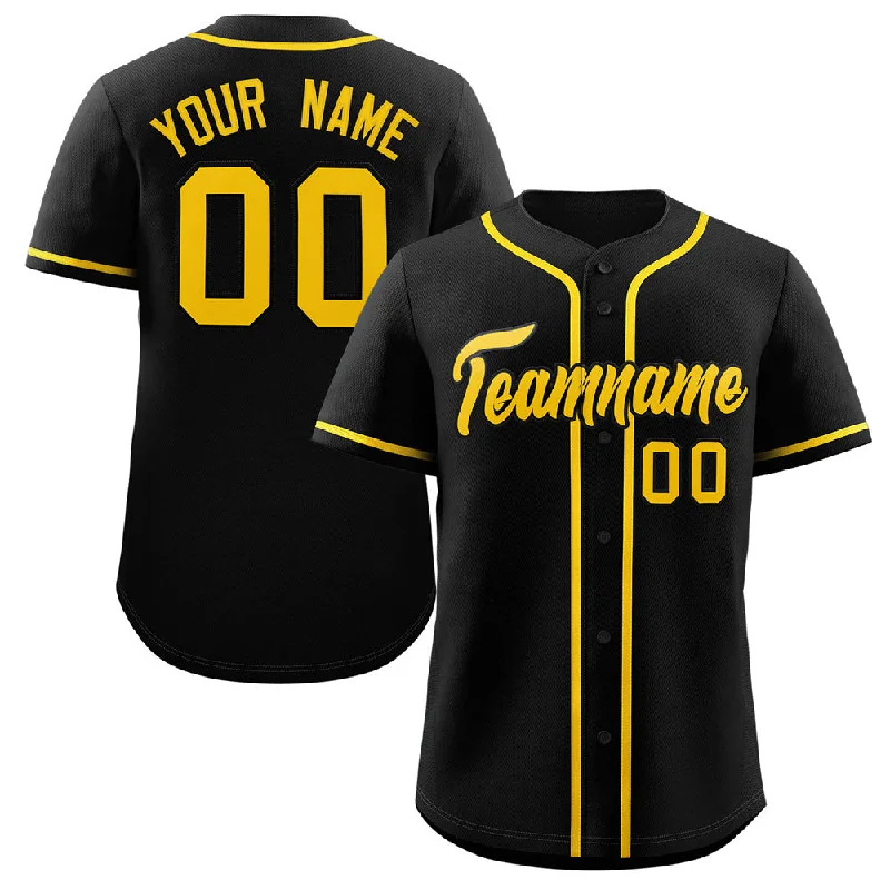 Baseball Jersey for Custom Team Logos for Fans-Custom Black Gold Classic Style Authentic Baseball Jersey