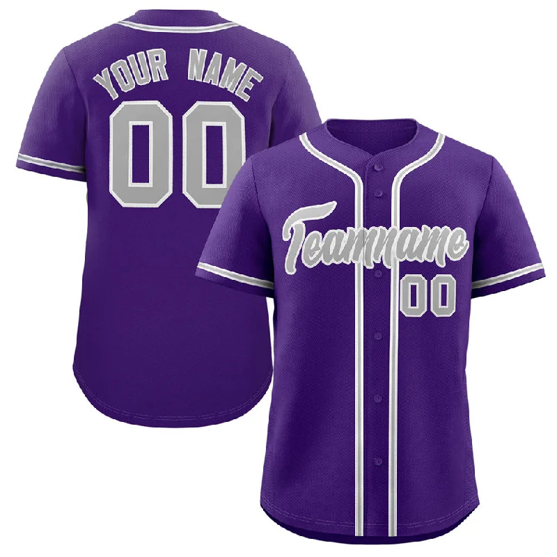 Baseball Jersey for Fun Baseball Game-Day Apparel-Custom Purple Gray-White Classic Style Authentic Baseball Jersey