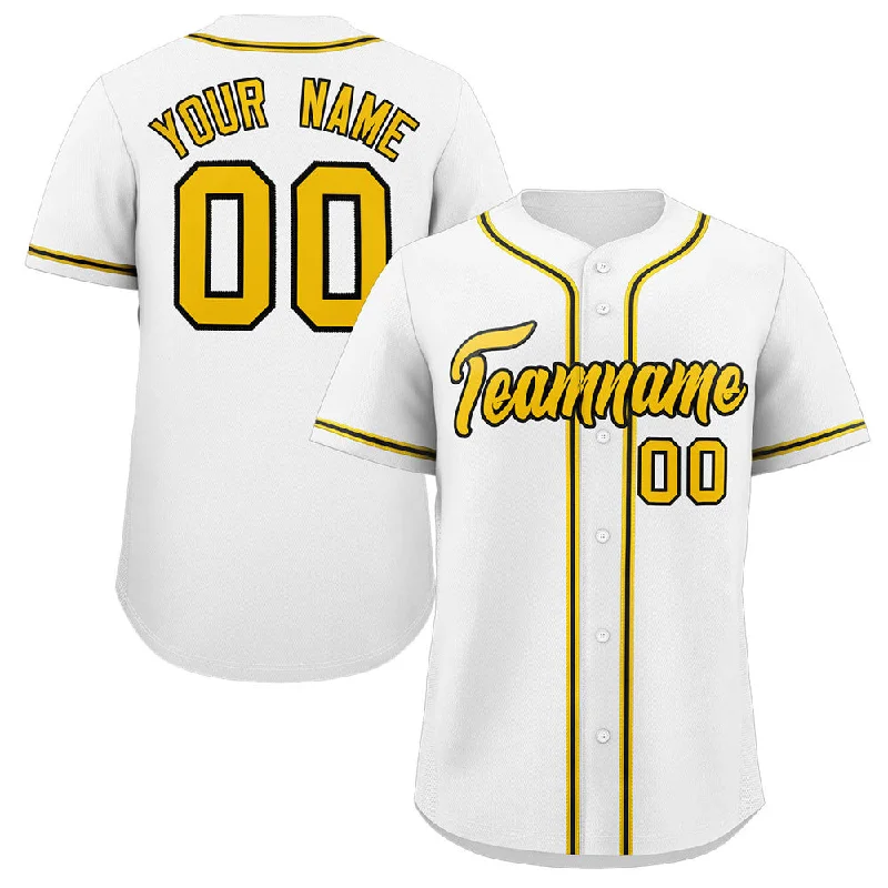 Baseball Jersey for Official Game Day Gear-Custom White Gold-Black Classic Style Authentic Baseball Jersey