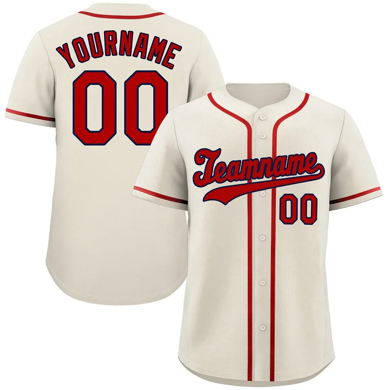 Baseball Jersey for Team Merchandise-Custom Cream Red-Navy Classic Style Authentic Baseball Jersey