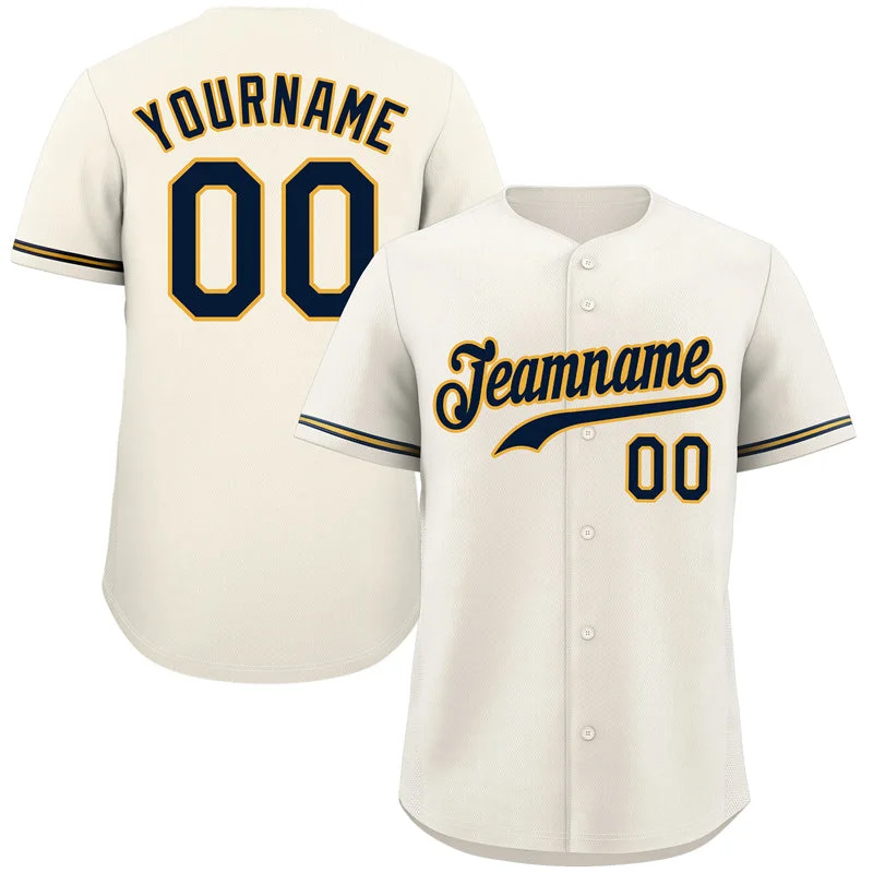 Baseball Jersey for Baseball Apparel for All Ages-Custom Cream Navy-Gold Classic Style Authentic Baseball Jersey