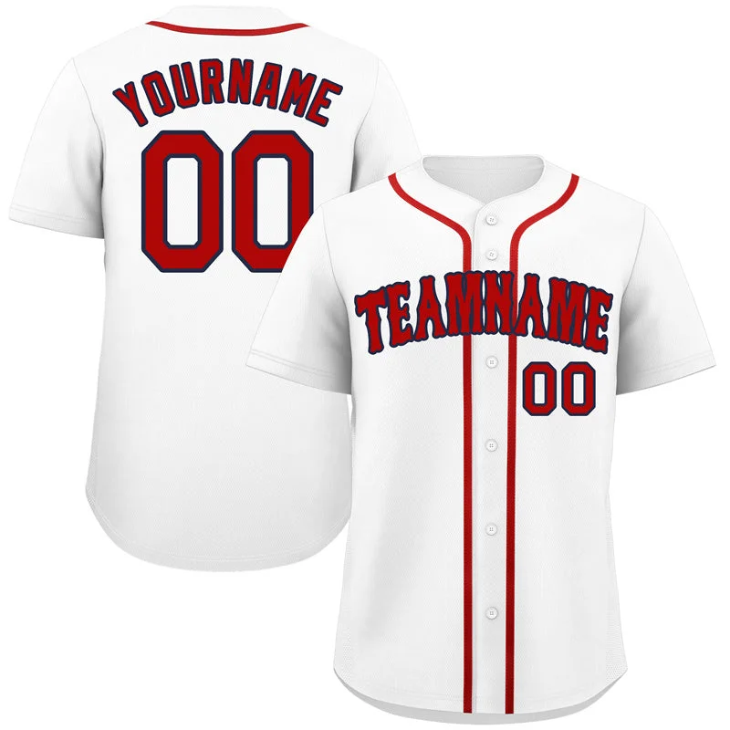 Baseball Jersey for Personalized Fan Gifts-Custom White Red-Navy Classic Style Authentic Baseball Jersey