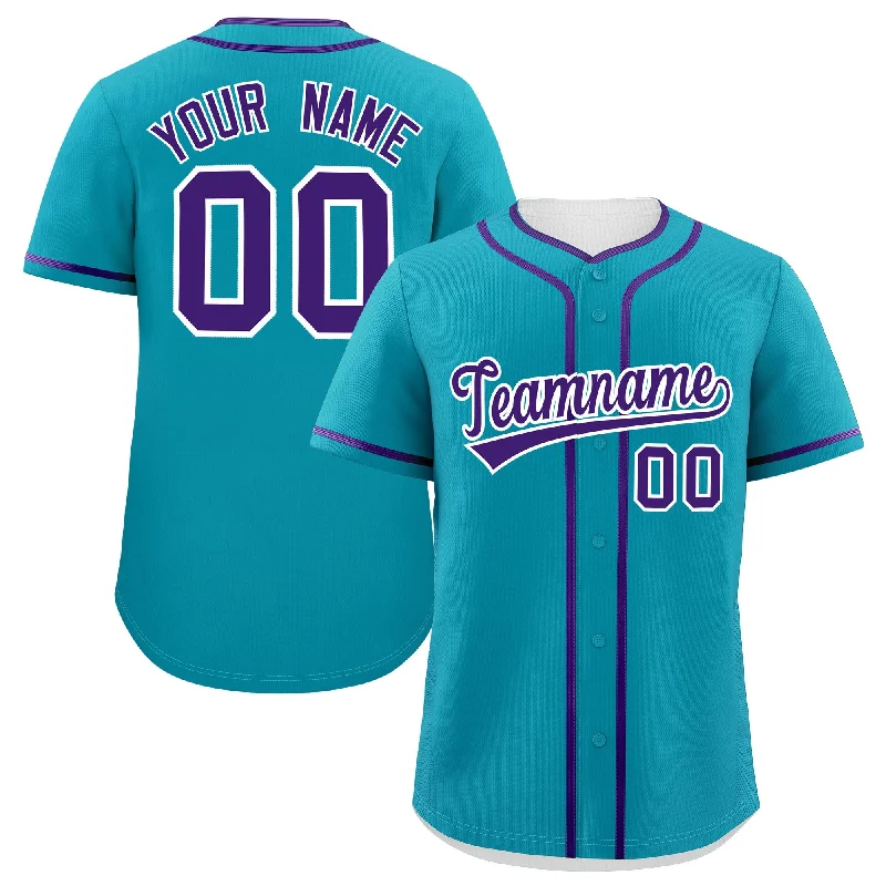 Baseball Jersey for Holiday Gifts for Baseball Fans-Custom Teal Purple Personalized Classic Authentic Baseball Jersey