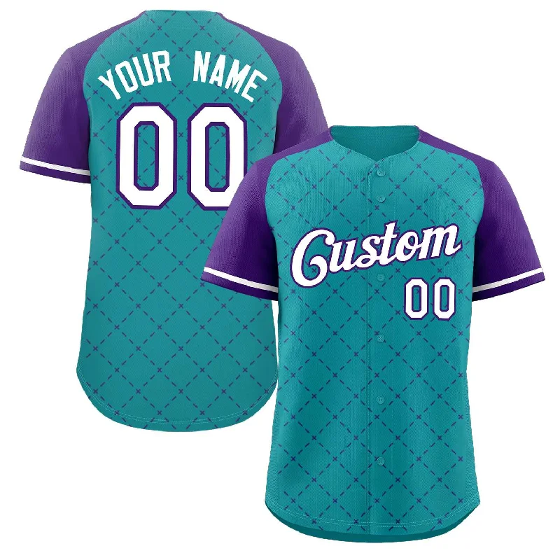 Baseball Jersey for End-of-Season Gifts-Custom Teal White-Purple Rhombus Authentic Baseball Jersey