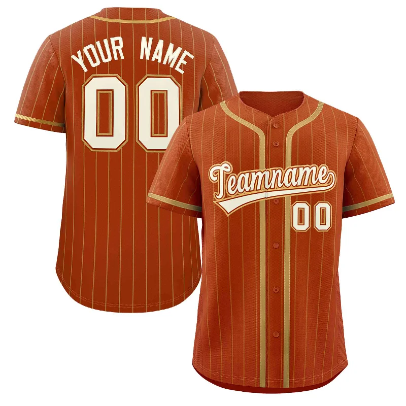 Baseball Jersey for Custom Fan Merchandise for Schools-Custom Texas Orange Old Gold Stripe Fashion Design Full Button Authentic Baseball Jersey