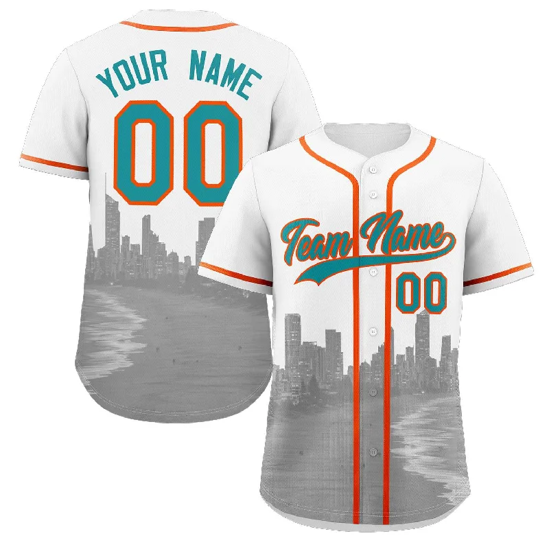 Baseball Jersey for Local Baseball League Jerseys-Custom White Aqua-Orange Miami City Connect Baseball Jersey