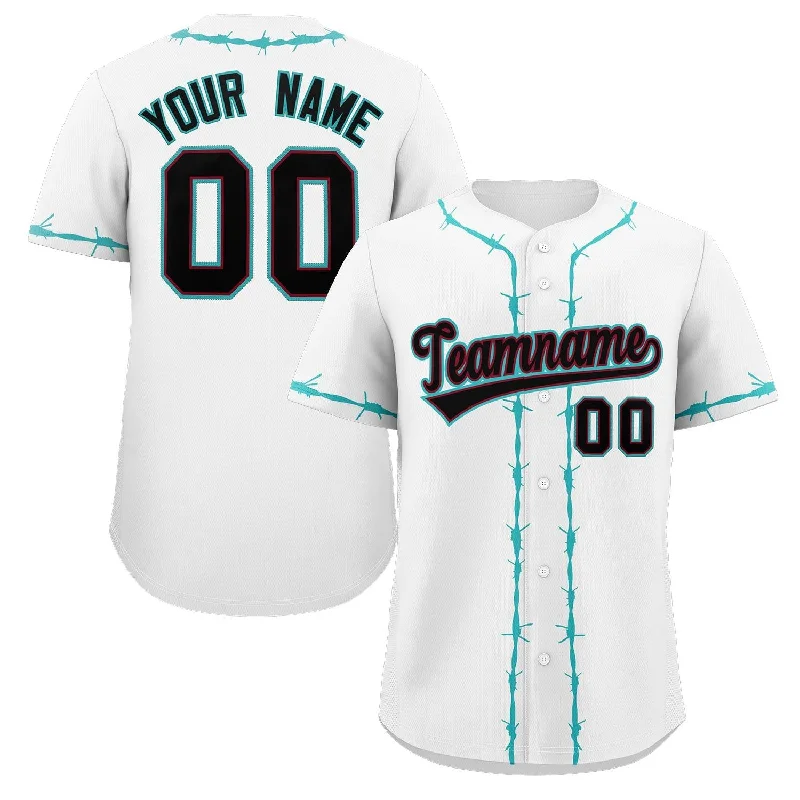 Baseball Jersey for Baseball Supporter Merchandise for Fans-Custom White Aqua Thorns Ribbed Classic Style Authentic Baseball Jersey