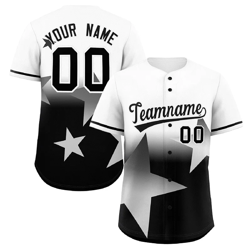 Baseball Jersey for Official Team Jerseys for Fans-Custom White Black Gradient Star Graffiti Pattern Authentic Baseball Jersey