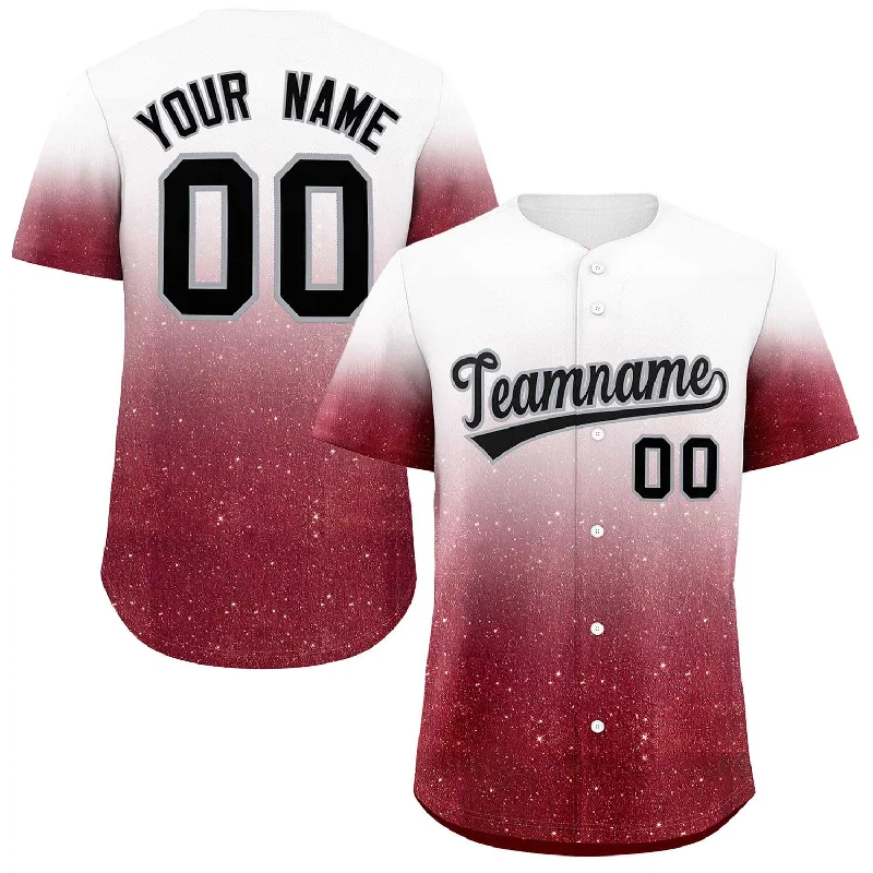 Baseball Jersey for Personalized Jerseys for Fan Clubs-Custom White Black Sequins Pattern Gradient Fashion Authentic Baseball Jersey