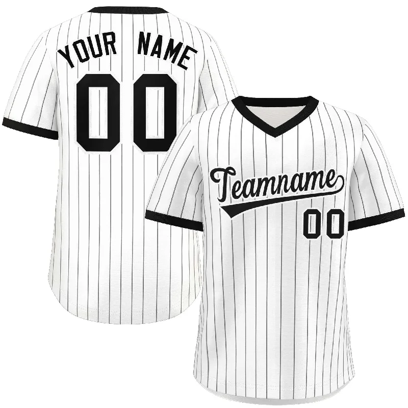 Baseball Jersey for Personalized Apparel for Baseball Games-Custom White Black Stripe Fashion Authentic Pullover Baseball Jersey