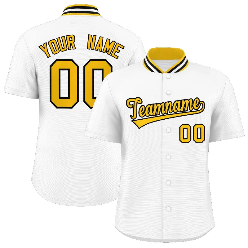 Baseball Jersey for Collector’s Baseball Gear-Custom White Classic Style Authentic Stand Collar Baseball Jersey