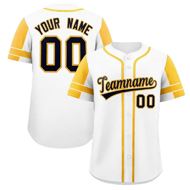 Baseball Jersey for Fun Sports Events-Custom White Gold Personalized Raglan Sleeves Authentic Baseball Jersey