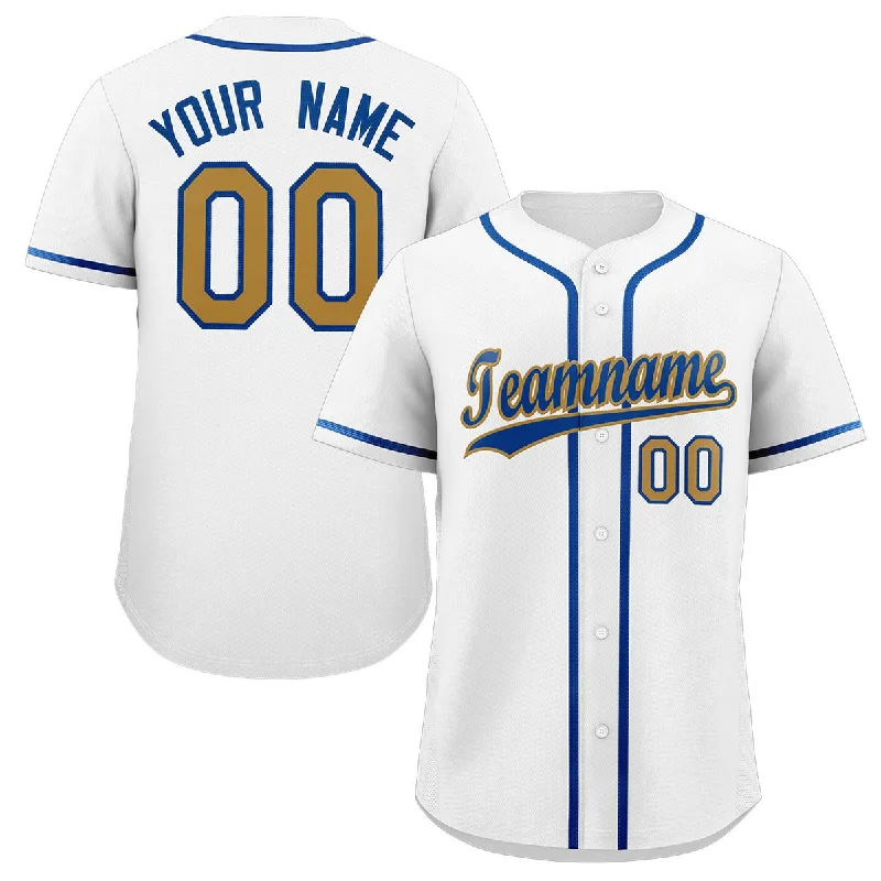 Baseball Jersey for Official League Merchandise-Custom White Royal-Old Gold Classic Style Authentic Baseball Jersey