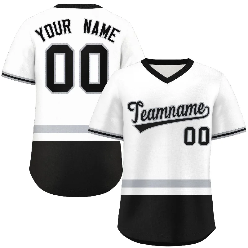 Baseball Jersey for School Teams-Custom White Gray-Black Color Block Personalized V-Neck Authentic Pullover Baseball Jersey