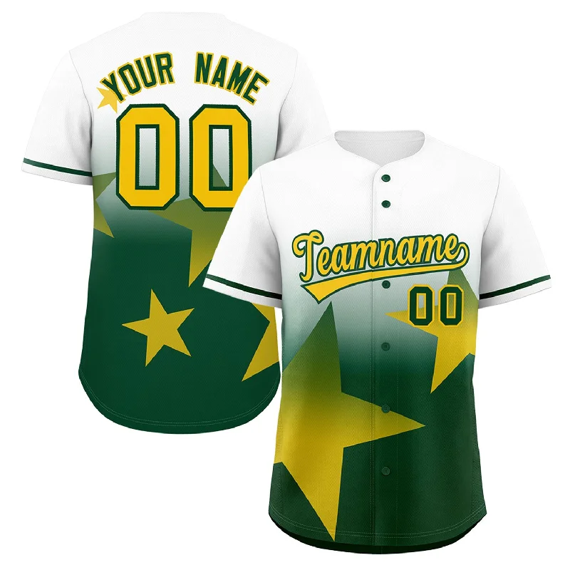 Baseball Jersey for Custom Team Uniforms for Schools-Custom White Green Gradient Star Graffiti Pattern Authentic Baseball Jersey