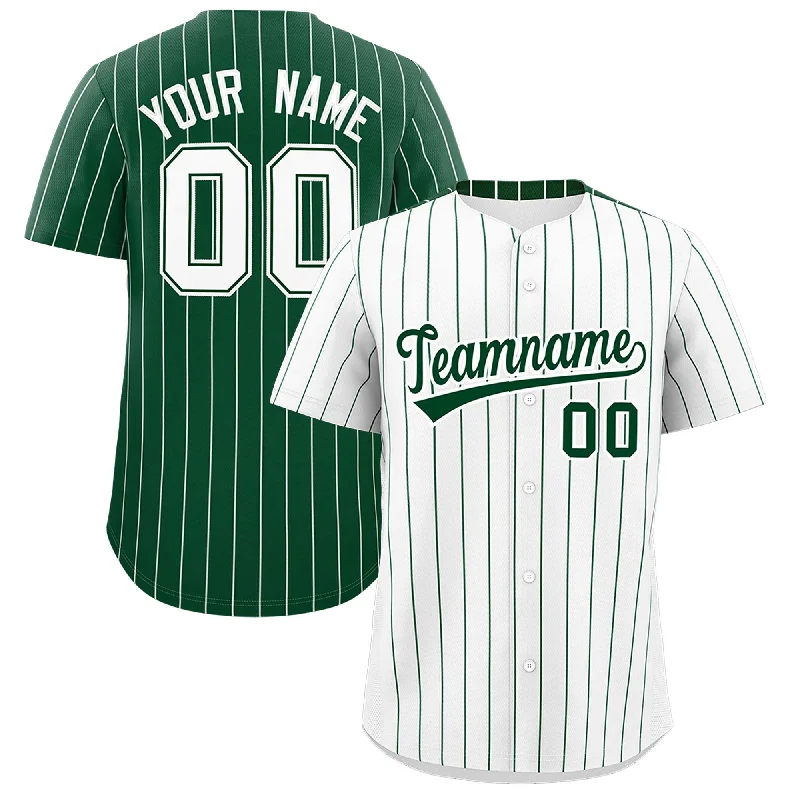 Baseball Jersey for Official Fan Gear-Custom White Green Pinstripe Personalized Two-Tone Authentic Baseball Jersey