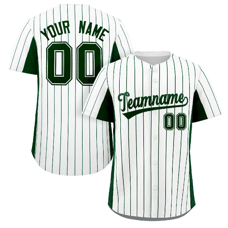 Baseball Jersey for Personalized Game Jerseys for Fans-Custom White Green Stripe Fashion Design Full Button Authentic Baseball Jersey