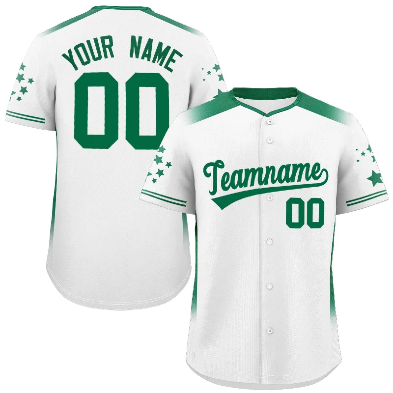 Baseball Jersey for Vintage Designs-Custom White Kelly Green Gradient Side Personalized Star Pattern Authentic Baseball Jersey