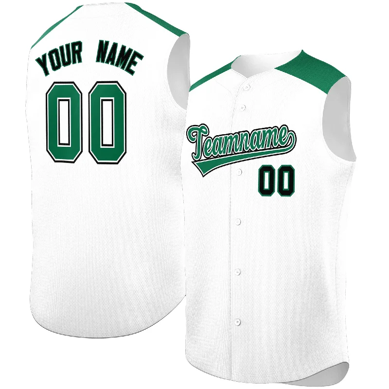 Baseball Jersey for Customized Baseball Fan Apparel-Custom White Kelly Green Personalized Classic Authentic Sleeveless Baseball Jersey