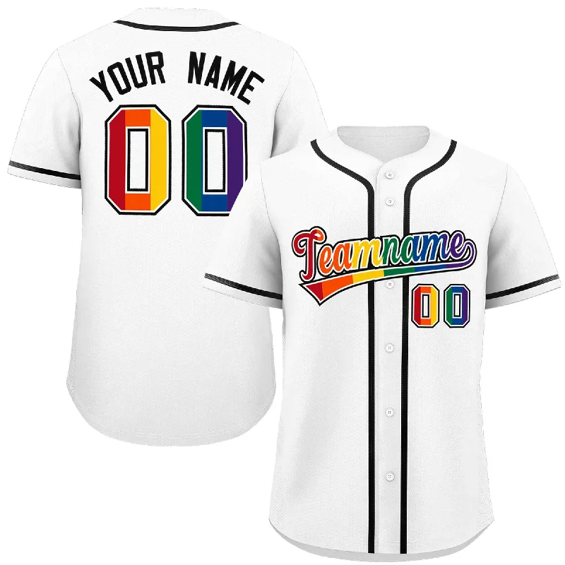 Baseball Jersey for Youth Baseball Leagues-Custom White LGBT Rainbow For Pride Month Classic Style Authentic Baseball Jersey