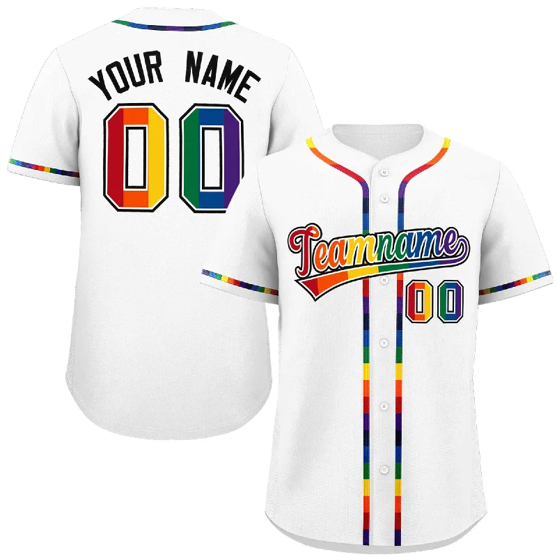 Baseball Jersey for Custom Graphics and Designs-Custom White LGBT Rainbow For Pride Month Classic Style Authentic Baseball Jersey