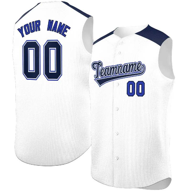 Baseball Jersey for Custom Baseball Jerseys for Tournaments-Custom White Navy Personalized Classic Authentic Sleeveless Baseball Jersey