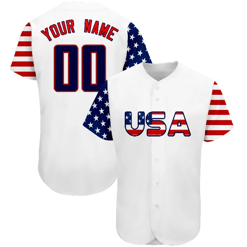 Baseball Jersey for Official Baseball Fan Gear-Custom White Navy-Red American Flag Authentic Baseball Jersey