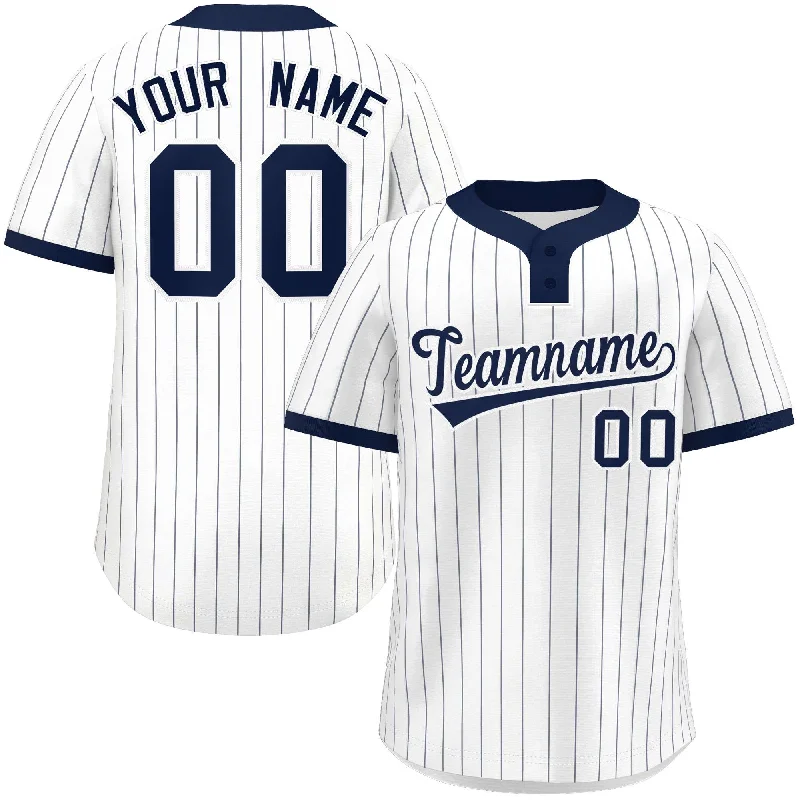 Baseball Jersey for Baseball Jersey Customization-Custom White Navy Stripe Fashion Authentic Two-Button Baseball Jersey