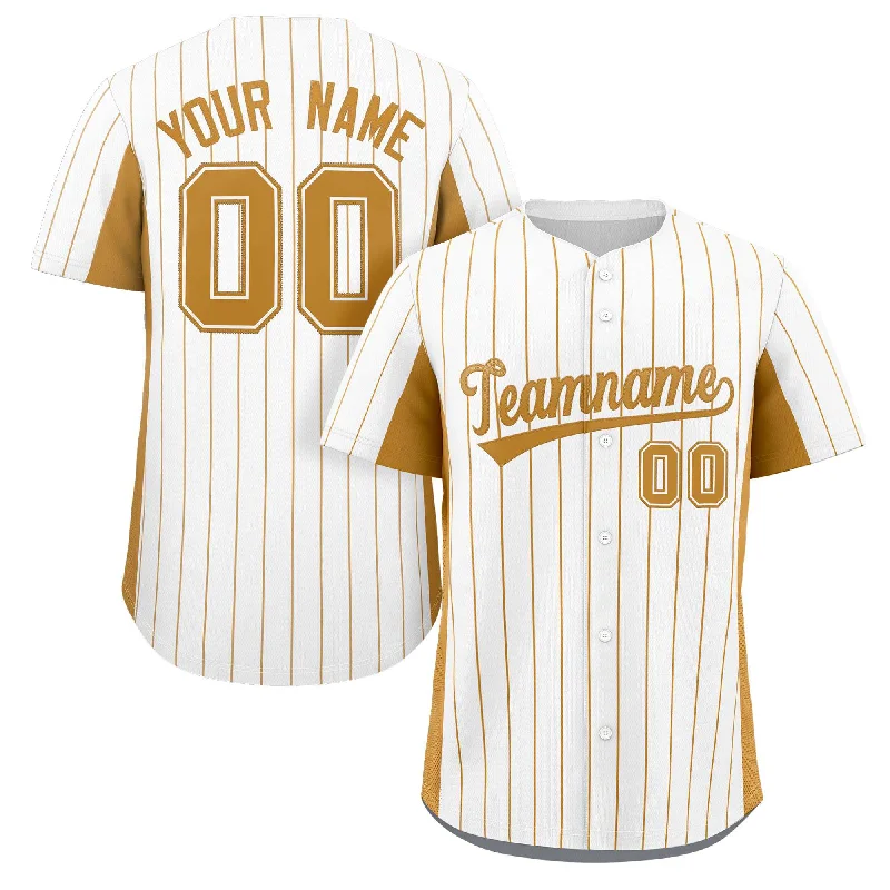 Baseball Jersey for Fun Baseball Fan Apparel-Custom White Old Gold Stripe Fashion Design Full Button Authentic Baseball Jersey