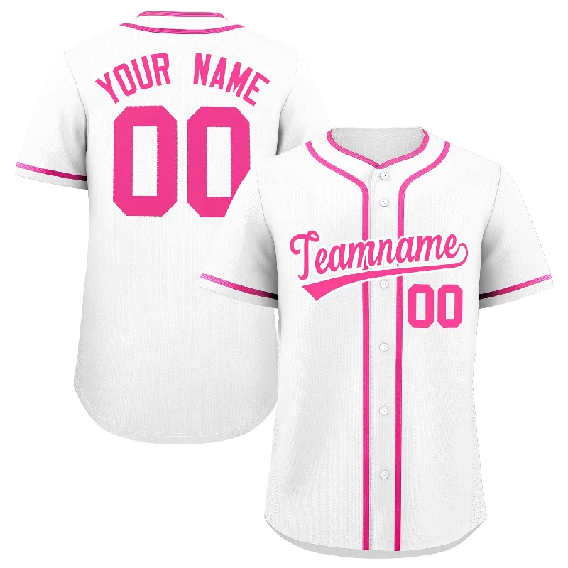 Baseball Jersey for Youth Baseball Gear for Tournaments-Custom White Pink Personalized Classic Authentic Baseball Jersey